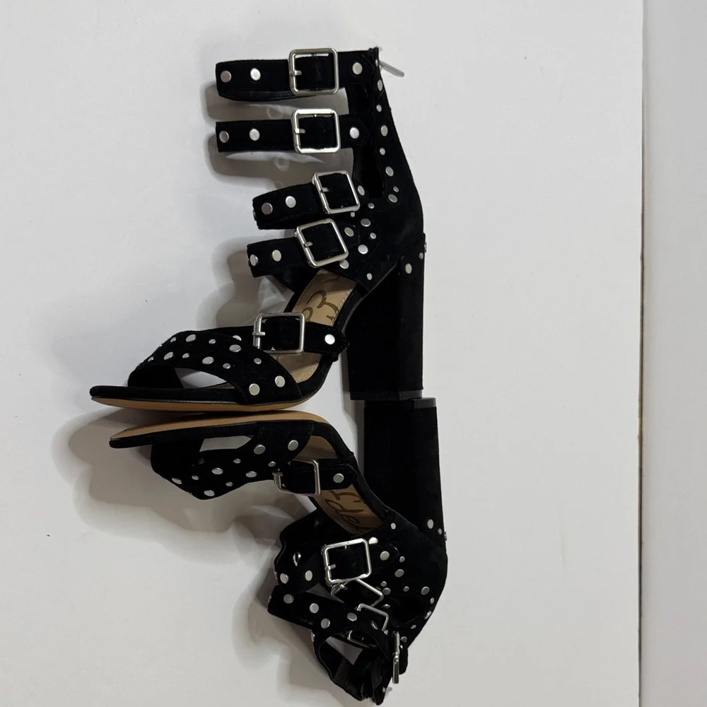 Sam Edelman York Black Suede Studded Heeled Sandal 7.5